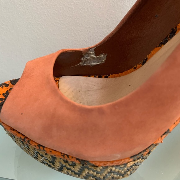 Schutz Wicker Nobuck Block Heel Platforms - Picture 6 of 13